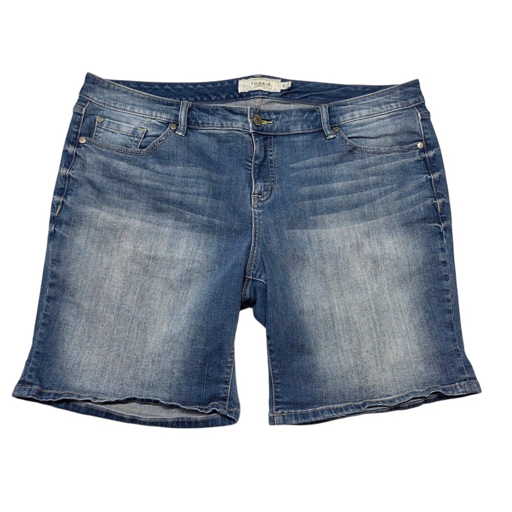 Torrid Denim Bermuda Shorts Womens 20 Blue Cotton Blend Whiskered Stretch